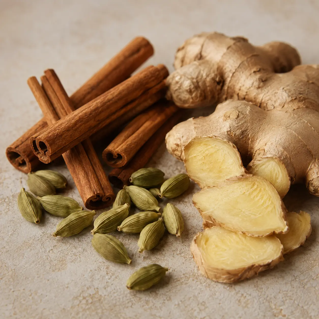 Atmospheric interpretation of pineapple turns warmer as cardamom and cinnamon tighten around it.