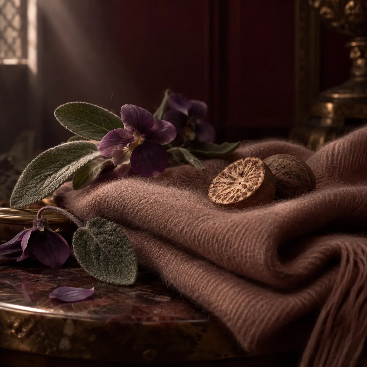 Atmospheric interpretation of petals against a softer grain.