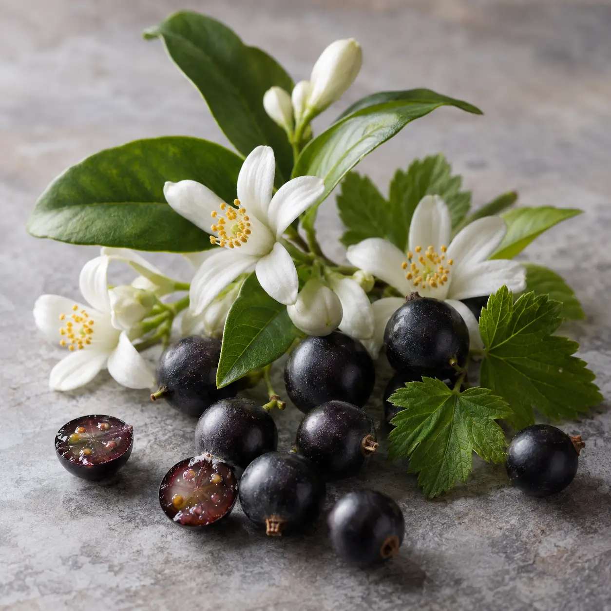 Atmospheric interpretation of orange blossom blooms inside a blackcurrant pulse.
