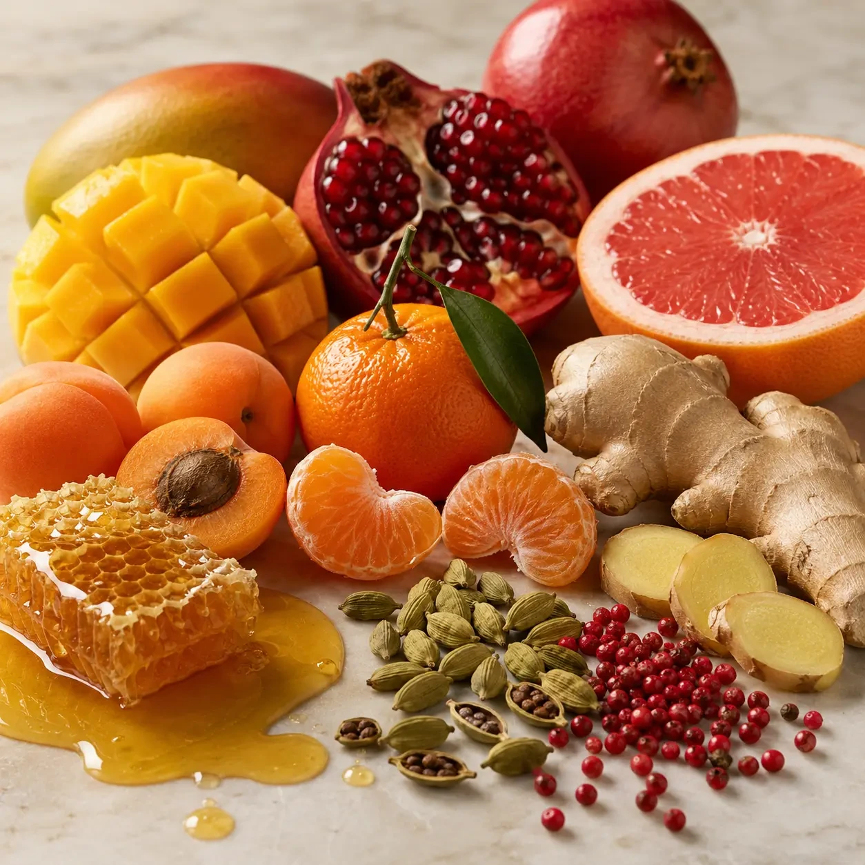 Atmospheric interpretation of honeyed fruit opens in radiant colour and warm spice.