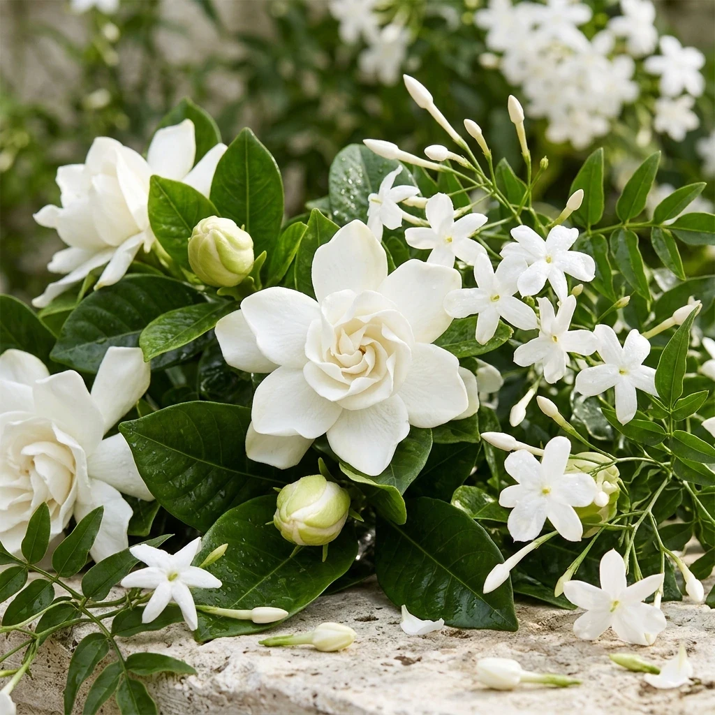 Atmospheric interpretation of a genuinely creamy white floral opening, not a sharp or green one.