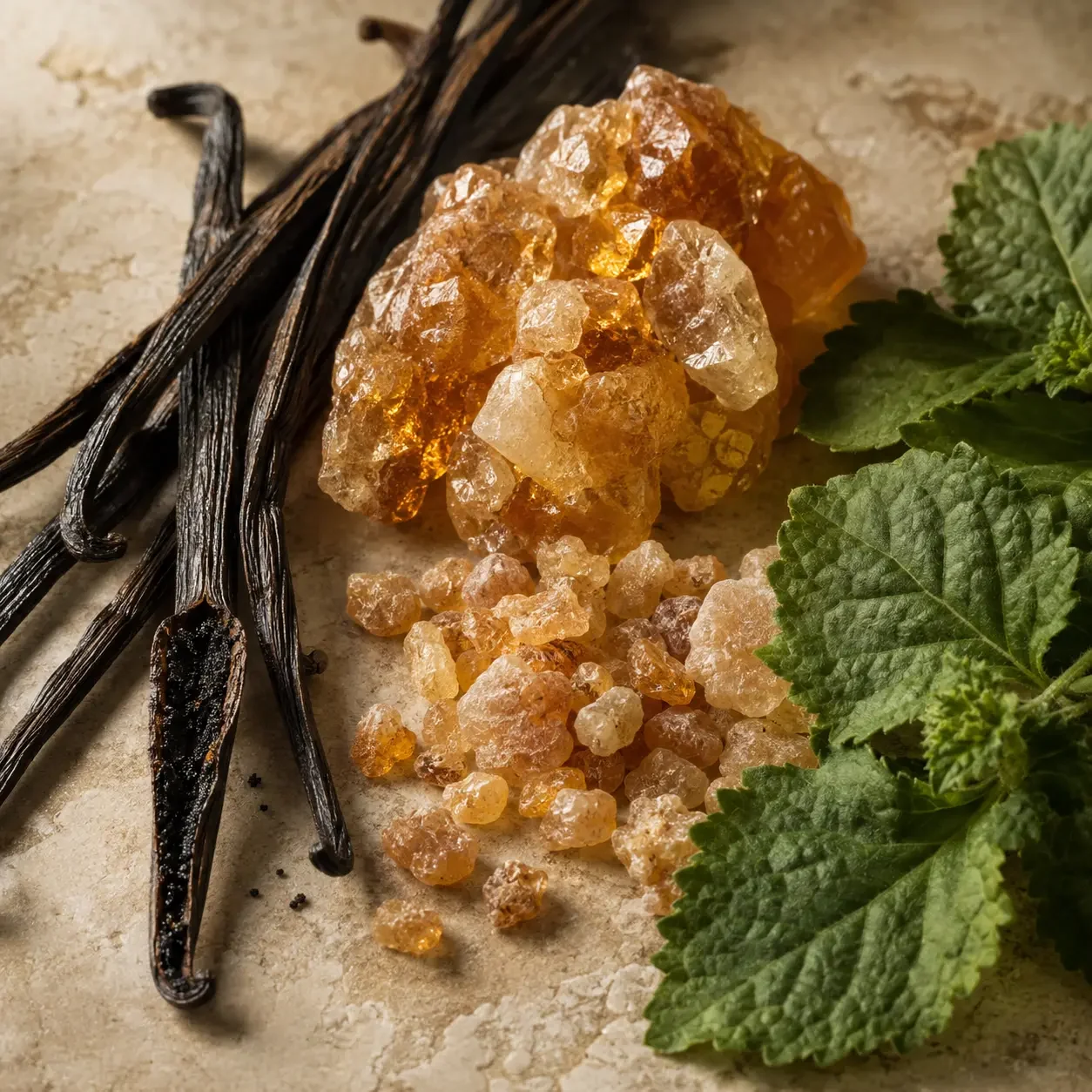 Atmospheric interpretation of vanillin and benzoin glow over patchouli depth.