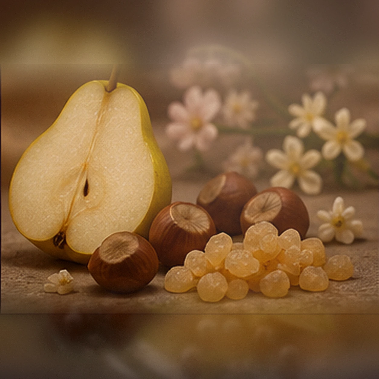 Atmospheric interpretation of pear light passes through incense smoke.