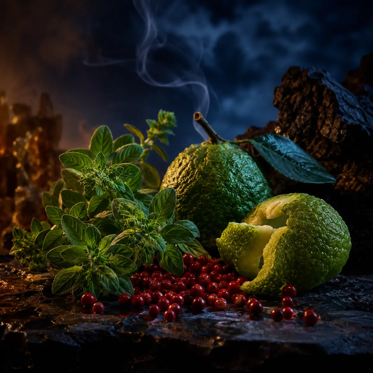 Atmospheric interpretation of cold light meets burning spice.