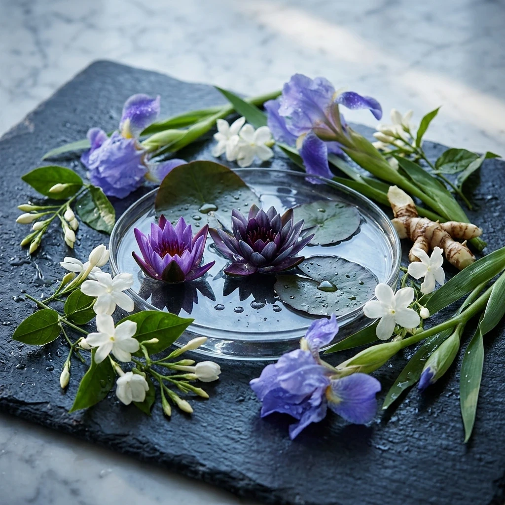 Atmospheric interpretation of a dense, slightly exotic floral heart.