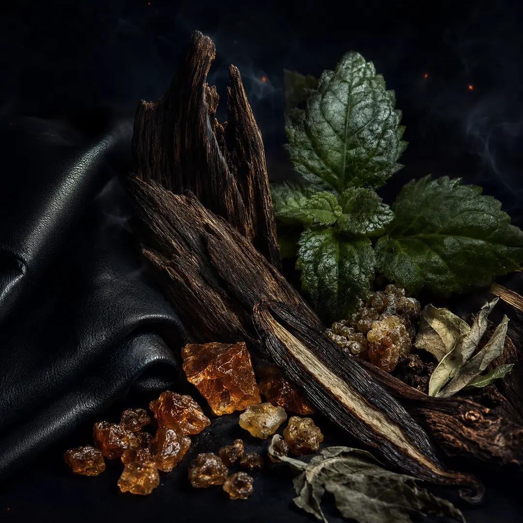 Atmospheric interpretation of vanilla darkness around the oud.