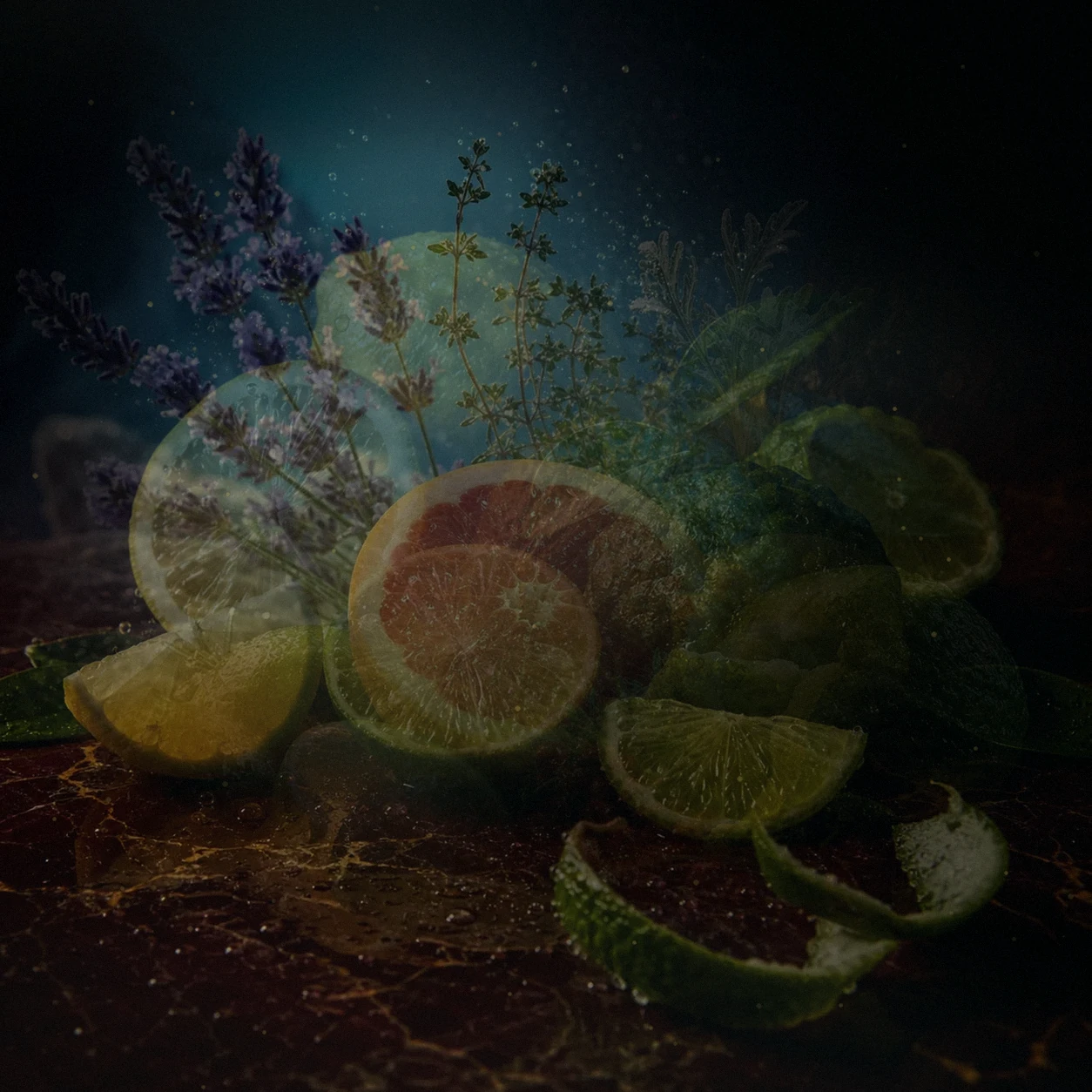 Atmospheric interpretation of citrus light fractures through spice and incense.