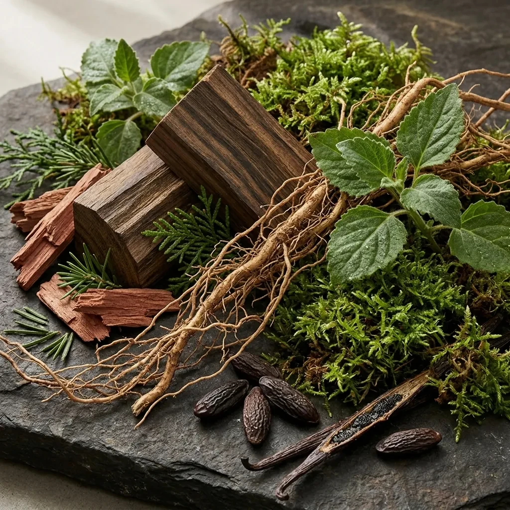 Atmospheric interpretation of a genuinely dense, wide base — closer to ground than to skin.