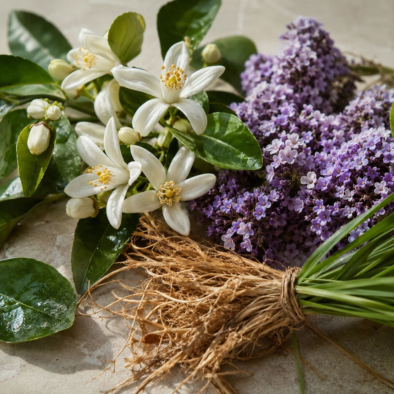 Atmospheric interpretation of the flowers soften and heliotrope brings a faint powdery feel.