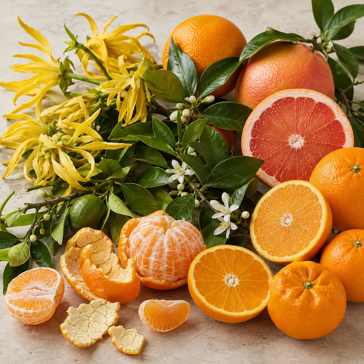 Atmospheric interpretation of ylang ylang rides a bright current of mandarin, petitgrain, grapefruit and orange.